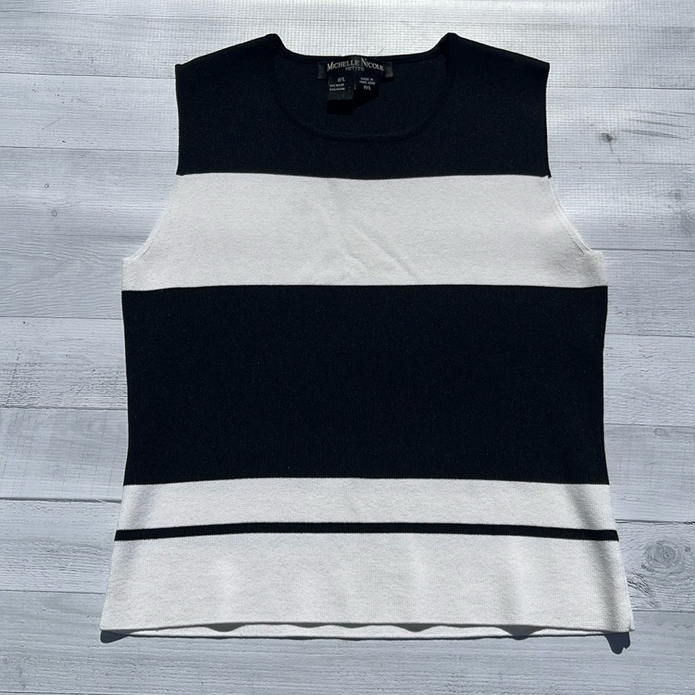 Michelle Nicole Black & White Stripe Sleeveless Tank Top Sweater Size PL